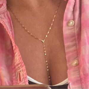 Celebrity Stylist Designed 14k Gold Minimalist Lariat Necklace Fine Jewelry